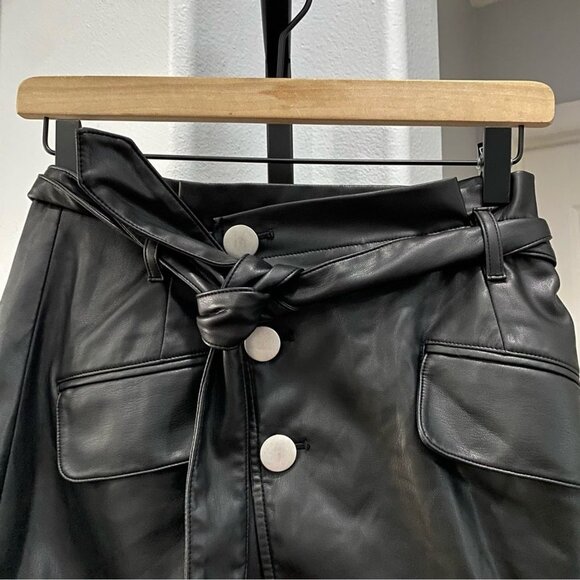 Marissa Webb Black Belted Mini Faux Leather Skirt Grunge Moto Size 4 Grunge • - Picture 3 of 9